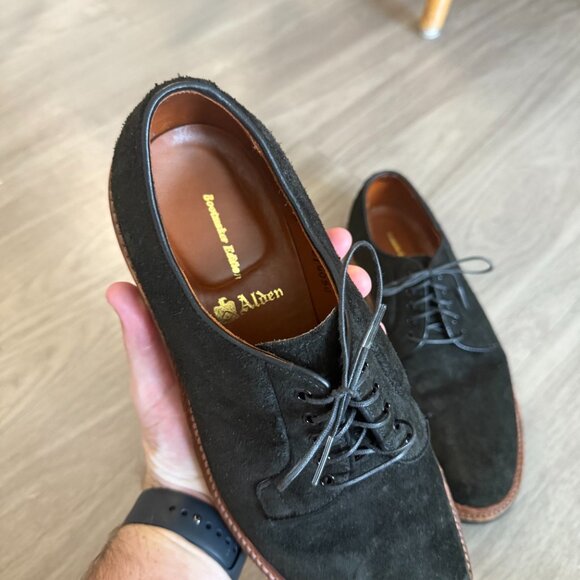 Alden Bootmaker Edition Black Suede Plain Toe Blucher Shoes Men’s 9.5 B/D - Picture 2 of 6